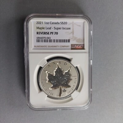 1 Oz Silber - 2021 Maple Leaf Super Incuse $20 NGC PF70 - Bild 1 von 2