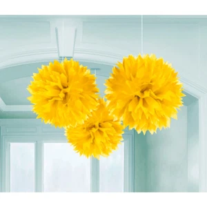 Papier Wabenball gelb Deckendeko 3er Set 40 cm Fluffy Ball Pompons Wabenbälle - Bild 1 von 1