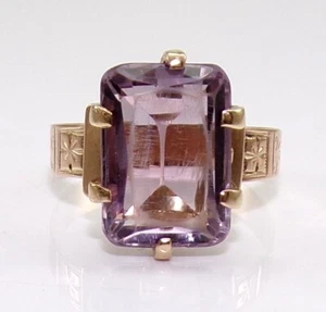Antiguo anillo victoriano de amatista de oro rosa de 14 quilates banda acolchada talla 10,5 LME3 de colección - Imagen 1 de 8