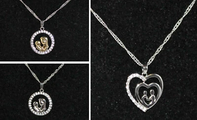 Kette Damen Halskette Medaillon Herz Mutter und Kind Strass NEU - Bild 1 von 4