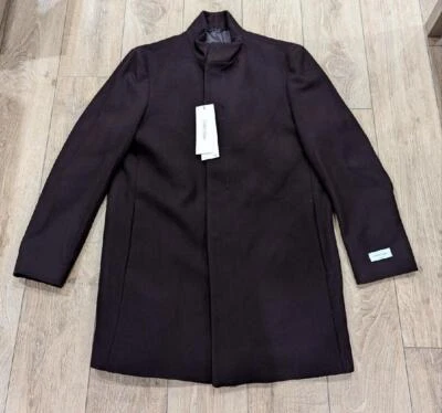 $495 Mens Calvin Klein Slim Fit Wool-Blend Coat Wine 46R - Image 1 of 4