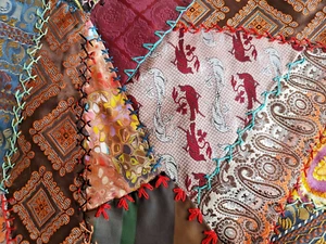 Antique  Embroidery crazy quilt  hand made  Embroidered  Wall Art Sampler 25" - Picture 1 of 8