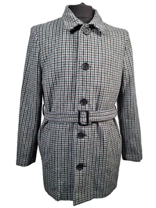 Boohoo Man Mini Grid Check Jacket Overcoat Size Small BNWT Grey Belted - Picture 1 of 9