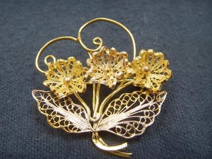 ITALIENISCHE 925 GEPUNZT VERMEIL FLORAL FILIGRAN BROSCHE 6g - Bild 1 von 1