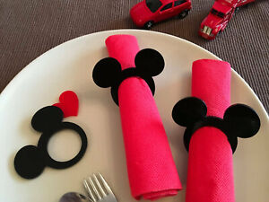 Set of Mickey Mouse Black Acrylic Napkin Ring Holders Disney Birthday Decoration