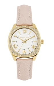 Michael Kors MK2487 Mini Bryn Quadrante Bianco Rosa Pelle Lunetta Glitz 32MM NUOVA - Foto 1 di 2