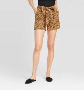 Women's Leopard Print High-Rise Tie Waist Shorts - A New Day - Brown - M - S75