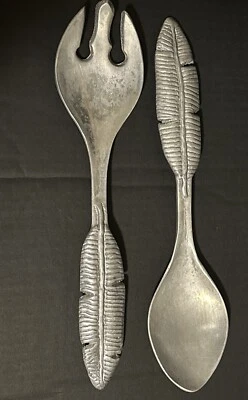 IHI Palm Leaf Aluminum Serving Spoon & Fork Set 13" - Image 1 of 4