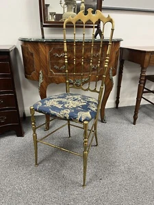 Original Solid Brass Chiavari Chair with Blue Silk Upholstery - Picture 1 of 7
