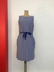 Uniqlo Shirt Dress L Pockets NEW Blue White Stripes BELT - Picture 1 of 12