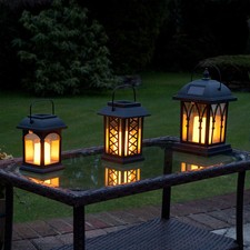 3 x Solar Power Outdoor Hanging LED Flameless Candle Lantern | Garden Flickering
