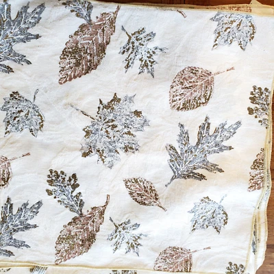 Set of 9 Woven Napkins Gold on Blue Pink Leaf Leaves Vtg 1996 Avon Home 16.5" Sq - Image 1 of 4