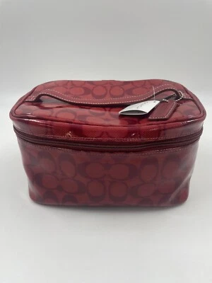 Bolso grande de cosméticos de viaje para artículos de tocador de vinilo COACH estuche firma rojo raro de colección Foto 1 de 4