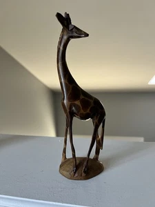 Handgeschnitzte Holz Giraffe Figur Dekor 8 Zoll niedliches Wildtier Sammlerstück - Bild 1 von 8