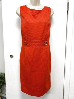 TAHARI Dress Size 14 Bright Orange Sleeveless Texture Bamboo O Rings - Image 1 of 2