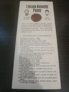 Unzirkuliert 1974 Lincoln Faces Kennedy Penny erstaunliche Zufälle Karte - Bild 1 von 4