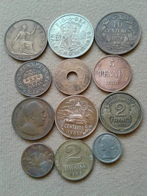 Old WORLD Coin Lot -1800s - 12 VINTAGE COINS Some 1900s - Lot #869-7 - Image 1 of 4