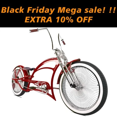 26" Stretch Chopper Cruiser Steel Dual Spring Classical Fork Chrome Rims Bicycle - Image 1 of 4