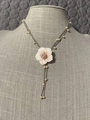 Collar Mujer Joyería Flor Femenina Floral Colgante Perlas Tono Plata Cadena Foto 1 de 4