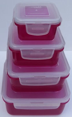 LOCK&LOCK 4er-Set quadratische Dosen ineinander stapelbar beere 180ml-1,2 Liter - Bild 1 von 2