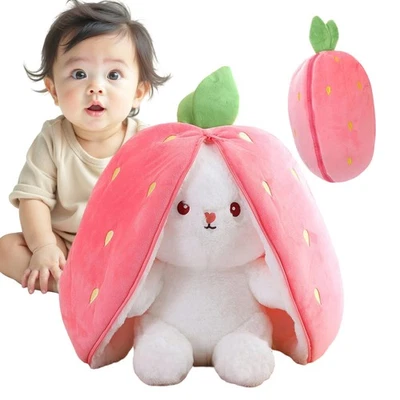 Plüsch Hase Rosa Erdbeeren 25cm Versteckspiel Kuscheltier Stofftier Plüschtier - Bild 1 von 4