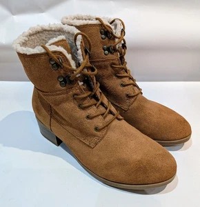 M&S Footglove Women's Tan Suede Leather Faux Fur Lined Wider Fit Boots Size 5 - Picture 1 of 9