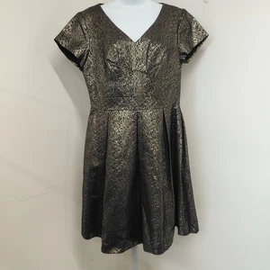 Vestido Vince Camuto Talla 10 Negro Dorado Cóctel Fiesta Formal Hasta la Rodilla Falda Completa - Imagen 1 de 15