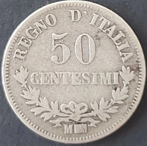 ITALY VITTORIO EMANUELE II. 50 CENTESIMI 1863 KM 14 F++ SILVER 2,41g (.835) - Picture 1 of 4