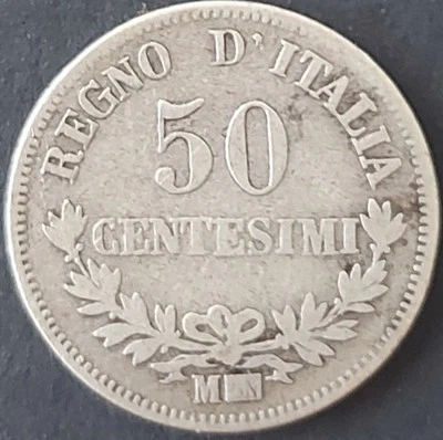 ITALY VITTORIO EMANUELE II. 50 CENTESIMI 1863 KM 14 F++ SILVER 2,41g (.835) - Image 1 of 4