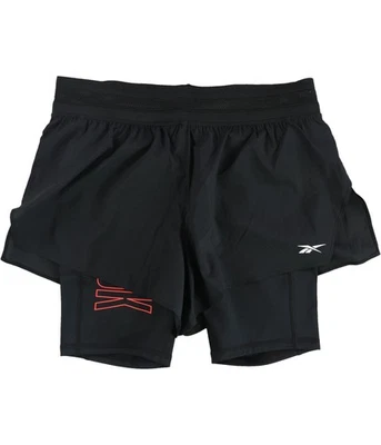 Reebok Womens United By Fitness 2-in 1 Athletic Workout Shorts, Black, Small - Image 1 of 2