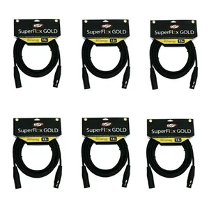 6 OSP SuperFlex Gold 15 ft Microphone Mic Cables - Gold Contacts - Picture 1 of 7