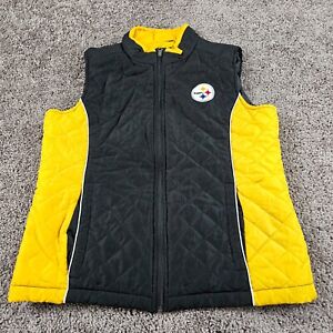 Pittsburgh Steelers Vest Womens Medium M Black Gold Full Zip NFL Quilted Puffer
