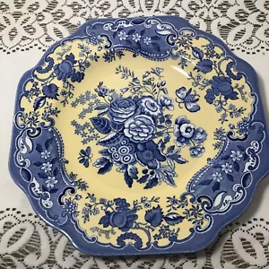 Spode Blue Room Garden Collection Blue Rose Plate 9” Scallop Edge Yellow EUC - Picture 1 of 3