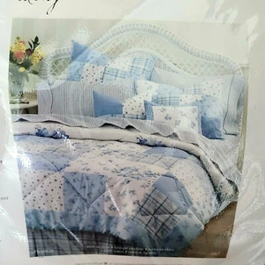 Laura Ashley FRANCIS Blue Rose Plaid Floral King Bedding Set PLUS Drapes - NIP - Picture 1 of 7