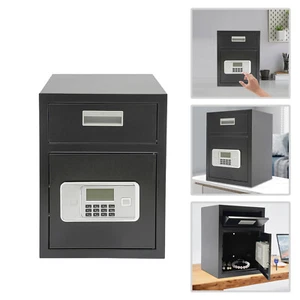 Metal Money and Mail Drop Slot Safe Box Cash Depository Safe Box w/Keys Black - Picture 1 of 24
