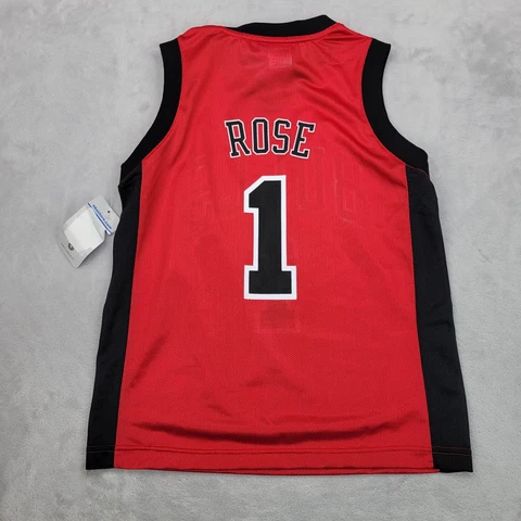 Chicago Bulls Jersey Boys Medium Red Black Team Derrick Rose Shirt Kids Youth Cover