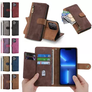 Zipper Flip Leather Wallet Phone Case For iPhone 14 13 12 11 Pro Max XR XS 8 7 6 - Picture 1 of 70
