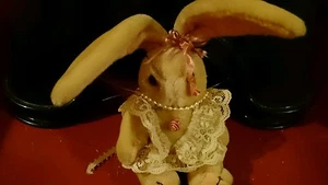 Beige Rabbit with White Lace Dress Posable 4" Tall  - Picture 1 of 1