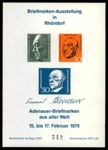 RFA BLOQUE DE EXPOSICIÓN 1979 RHÖNDORF ADENAUER - ¡EDICIÓN SOLO 500 UNIDADES!! m5555 - Imagen 1 de 2