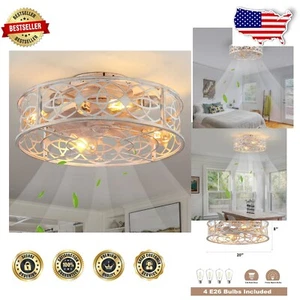 Compact 20" Industrial Ceiling Fan with Lights - Whisper-Quiet & Remote Control - Picture 1 of 11