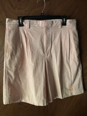 Cutter & Buck Size 34 Seersucker Orange/White Clemson Golf Shorts 9" Ins.  - Image 1 of 4