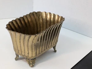 Vintage MCM Ribbed Solid Brass Footed Planter Made In India - Picture 1 of 15