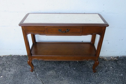 French Narrow Two Tiers Marble Stone Top Console Entry Table Buffet 4931 Cover