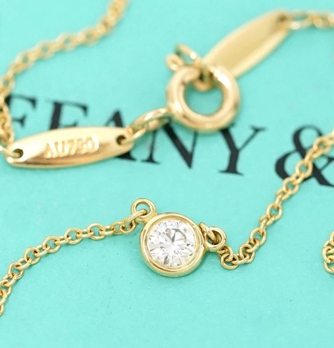 Tiffany & Co. By The Yard Daimond 0.07ct Necklace 16" 18k Yellow G Auth w Box