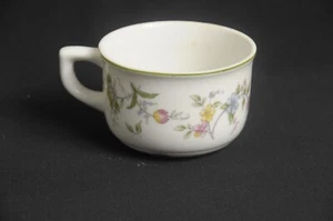 Porcelain Tea Cup Corona By Andrea E483 White Spring Pastel Floral Green Rim - Picture 1 of 6