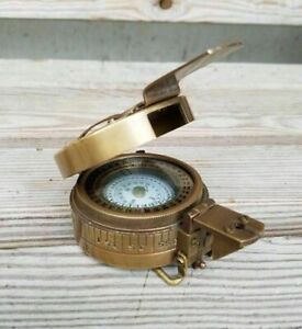 Solid Brass Pocket Compass Marine Antique British Military Prismatic Solid Gift