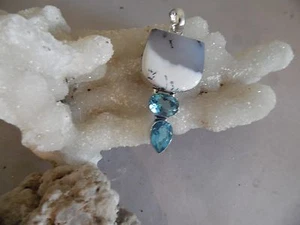 HERMOSO NUEVO COLGANTE DE ÁGATA Y TOPACIO AZUL JOYERÍA ARTESANAL DE 3 - Imagen 1 de 4