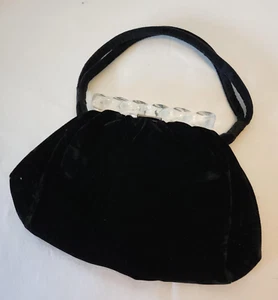Atemberaubende Vintage schwarze Samt Handtasche/Handtasche mit klarem Kristallverschluss - Bild 1 von 8