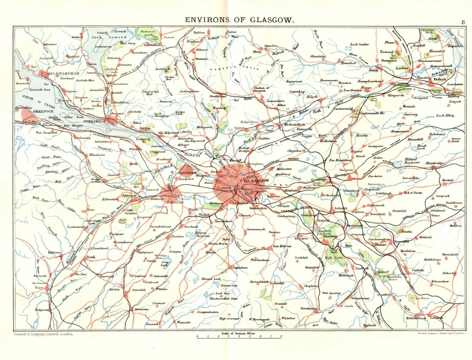 ANTIQUE COLOUR MAP SCOTLAND GLASGOW ENVIRONS OF GLASGOW 1895 - Image 1 of 1