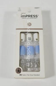 ImPress Broadway Nails Short Press-On Manicure 83657 I'D RATHER BE blue/silver - Picture 1 of 2